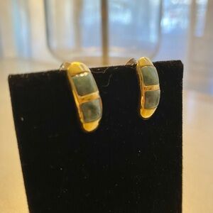 Elegant Vintage Sterling Silver Gold Wash, With Green Inlay Stones Earrings